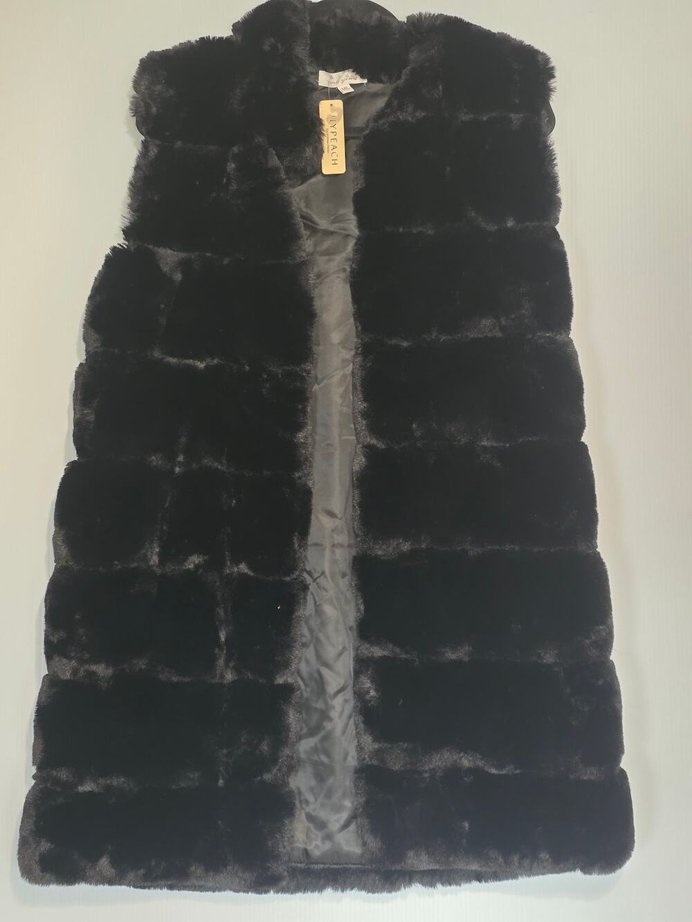 Sweet Generis Black Faux Fur Vest Size M/L Plush Long Outerwear Chic Layer NWT